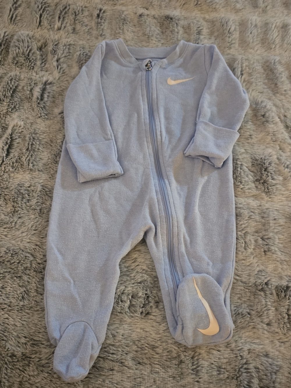 Nike Light Blue Footed Baby One-Piece Zip Pajamas